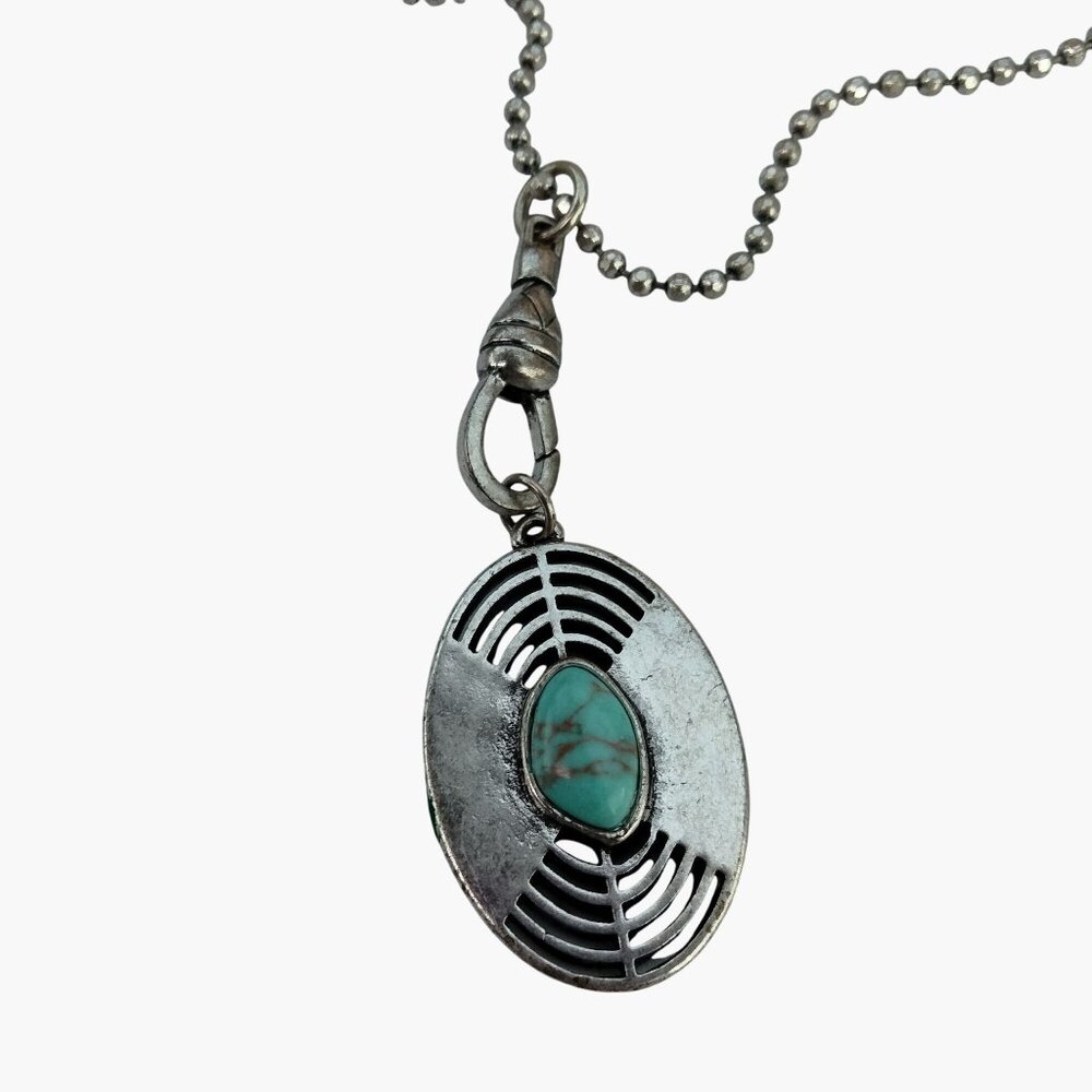 Lucky Brand Turquoise Silver Pendant Necklace Oval